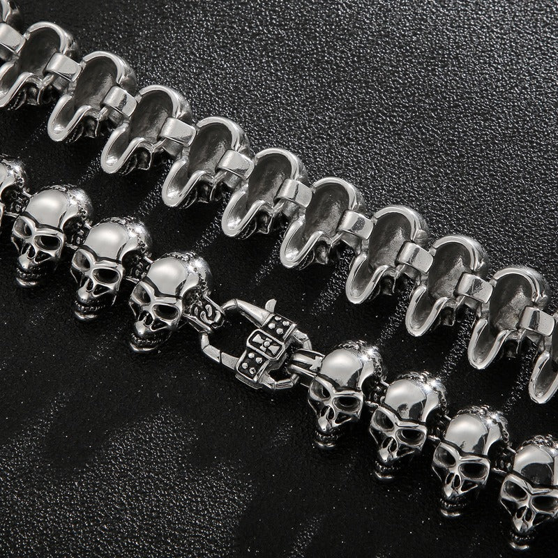 Kemstone Skull Link Chain Necklace & Bracelet – Stainless Steel Gothic Hip-Hop Jewelry KB29213-D
