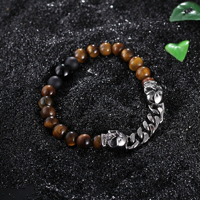 Kemstone Stainless Steel Skull & Volcanic Stone Mala Bracelet – Ethereal Energy Fusion KB66361