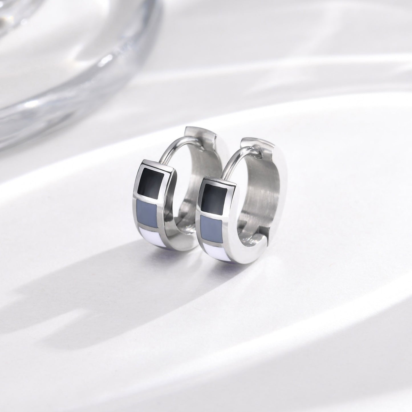 Kemstone Stainless Steel Color Block Hoop Earrings – 13mm Small Huggie Punk Street Style PE-014