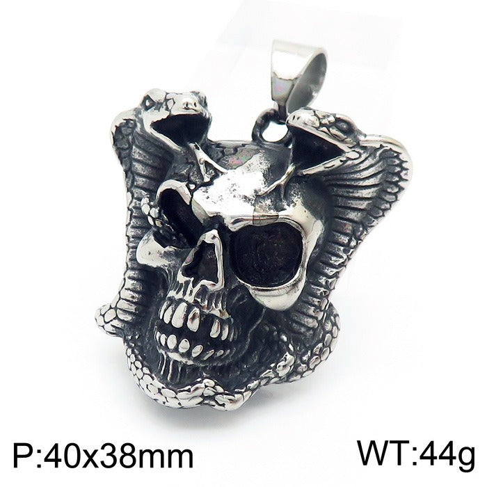 Kemstone Men’s Snake Pendant Necklace – Stainless Steel Gothic Punk Amulet, Norse Dark Jewelry KP55376-BD