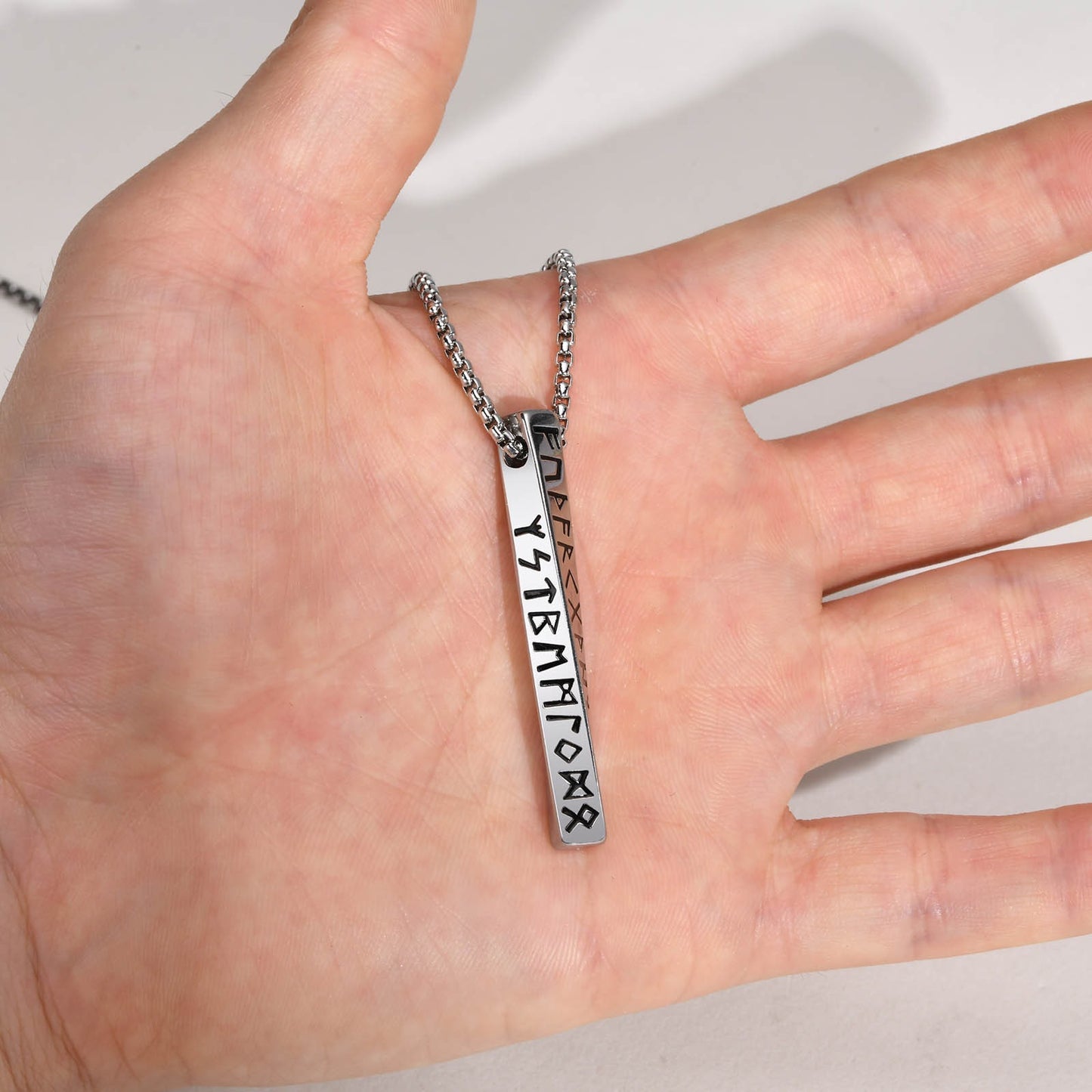 Kemstone Nordic Rune Bar Necklace – Stainless Steel Viking Pendant, Elder Futhark Engraving NC-1383