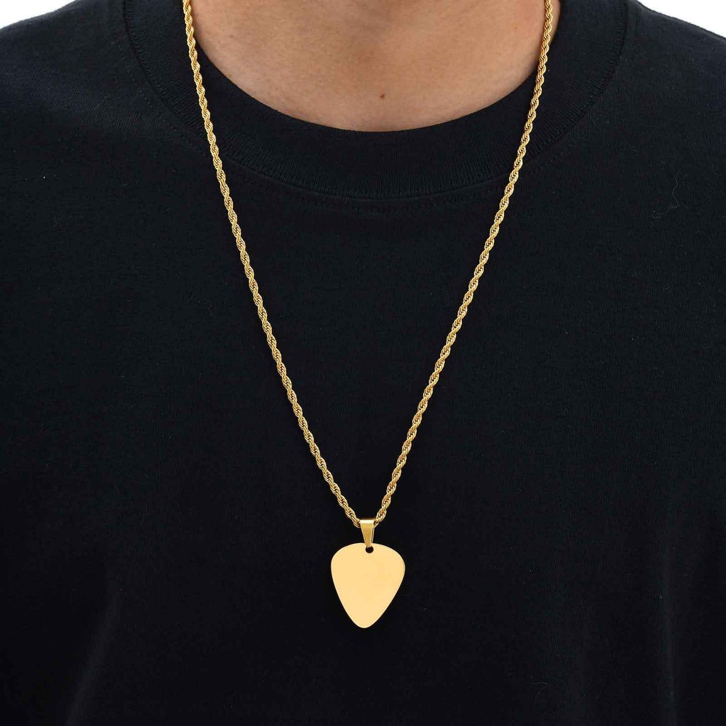 Kemstone Stainless Steel Guitar Pick Pendant Necklace – Men’s Jewelry Gold, Silver, Black PN-1843