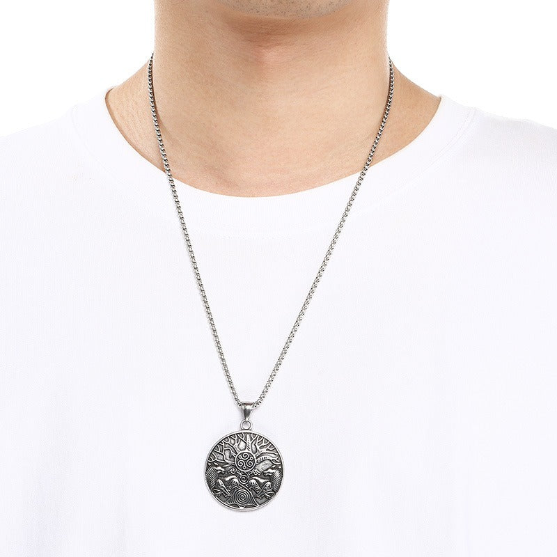 Kemstone Titanium Steel Viking Rune Disc Pendant Necklace for Men KP117021-LU
