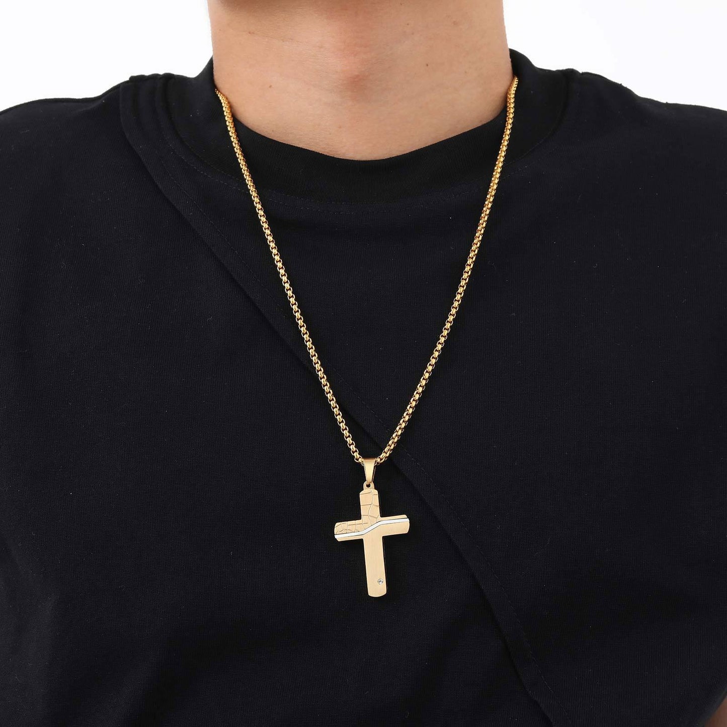 Cracked Cross Pendant Necklace – Stainless Steel, Gothic Street Style (Silver/Gold/Black) PN-1999