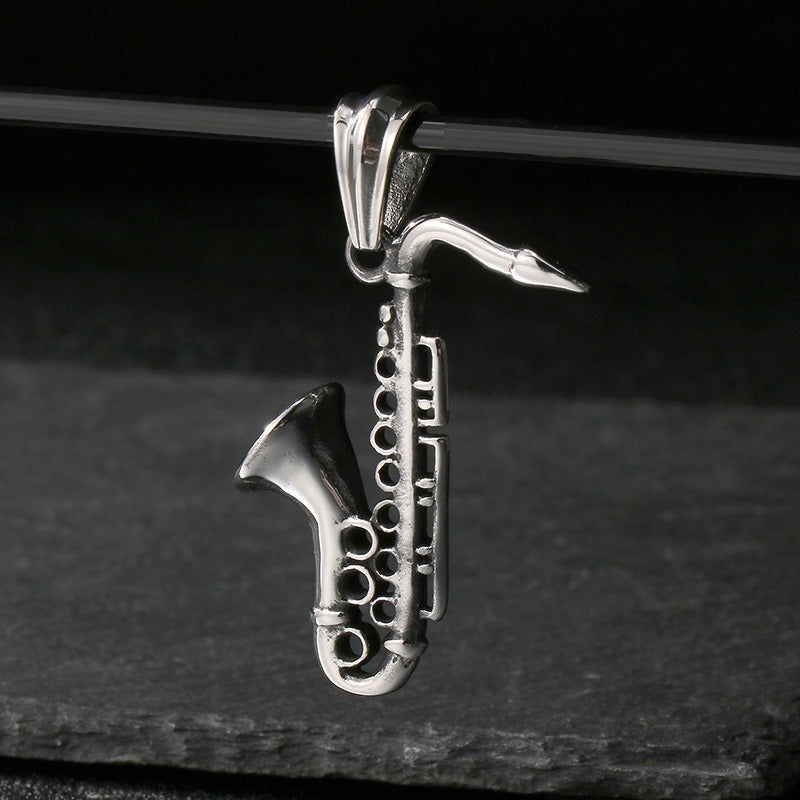 Kemstone Titanium Steel Skull Pendant Necklace with Musical Instruments – Hip Hop KP55730-BD