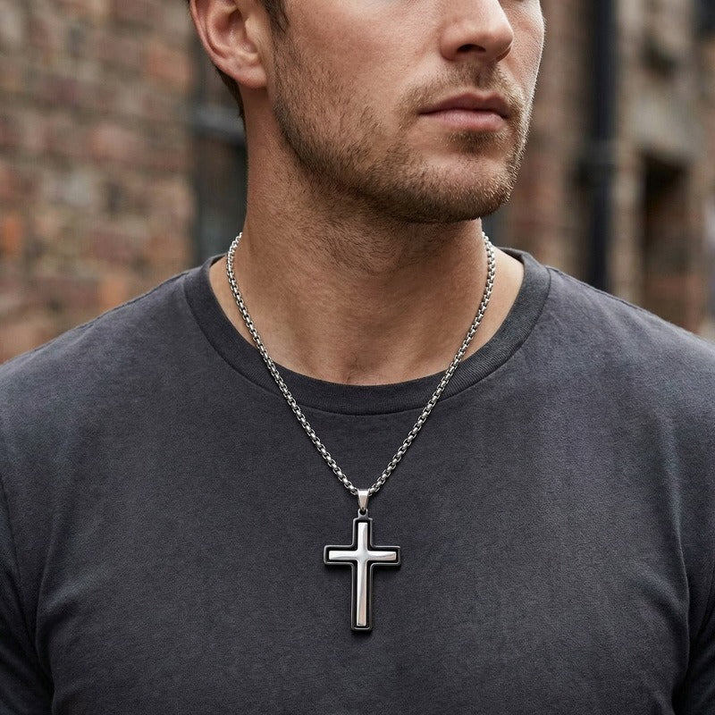 Kemstone Rotating Cross Pendant Necklace for Men Titanium Steel Two Tone KP118323-ZLA