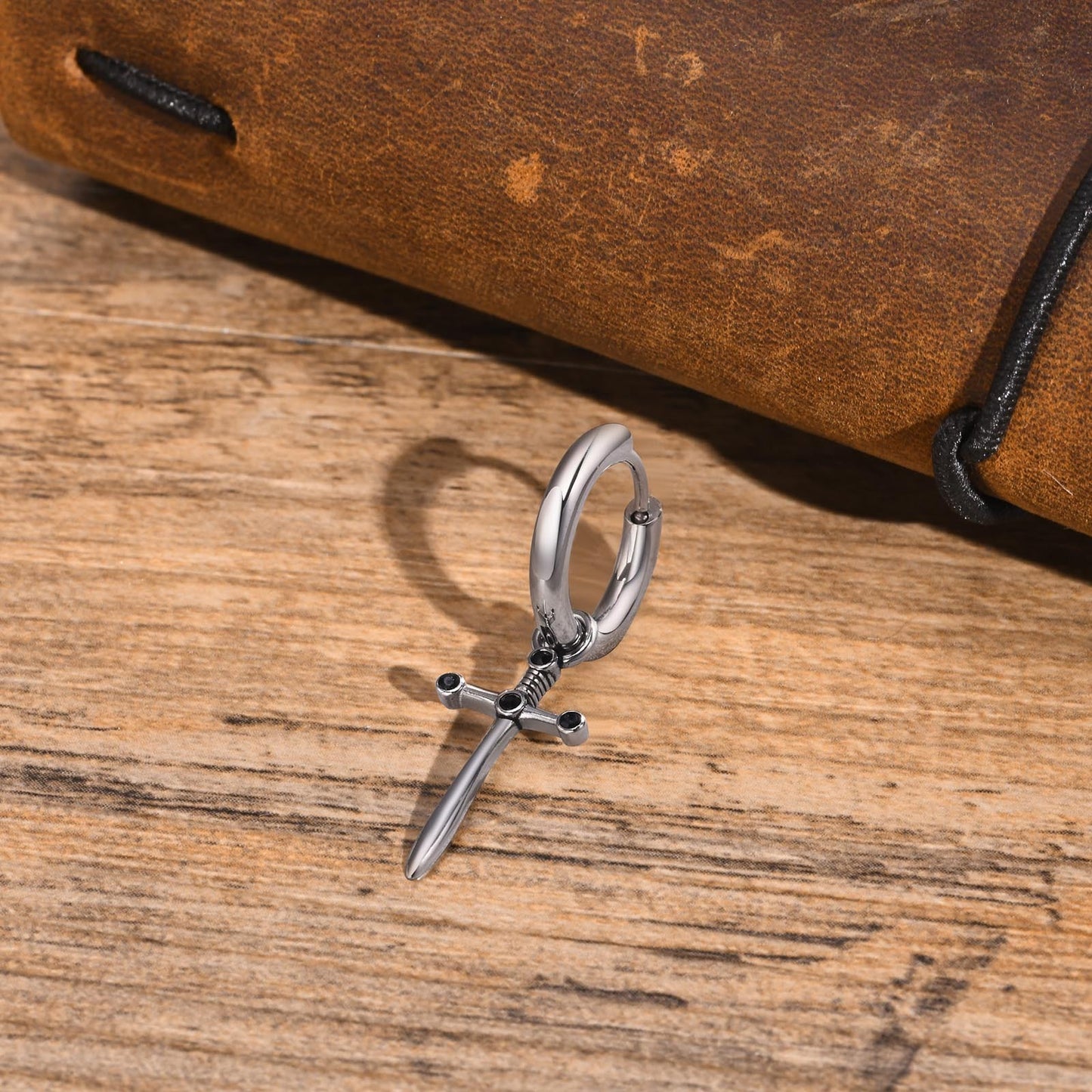 Men's Gothic Cross Hoop Earring – Stainless Steel Sword & Spear Designs ED-684