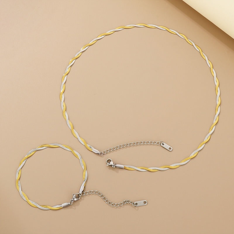 2mm Twisted Snake Chain Necklace & Bracelet for Men & Women – Adjustable 316L Stainless Steel Minimalist Jewelry KB181314-Z