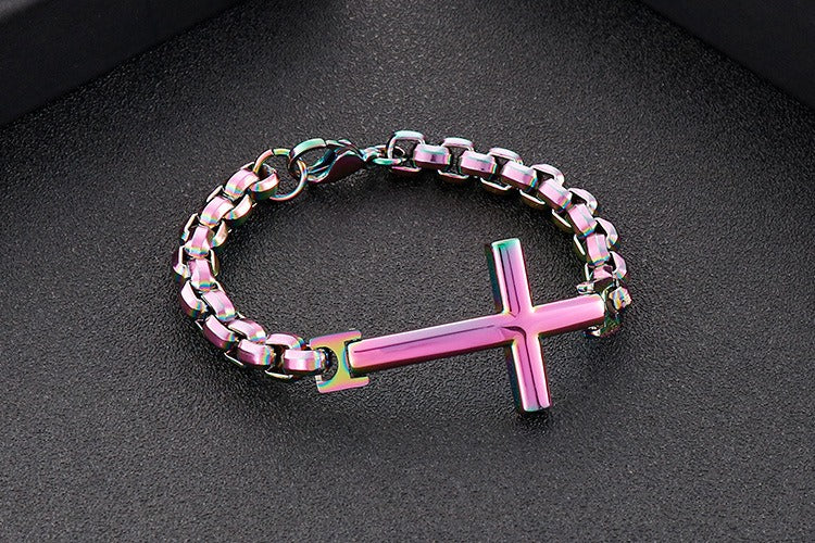 Pulsera de acero y titanio con cruz Kemstone para hombre - Joyería punk minimalista KB108647-K