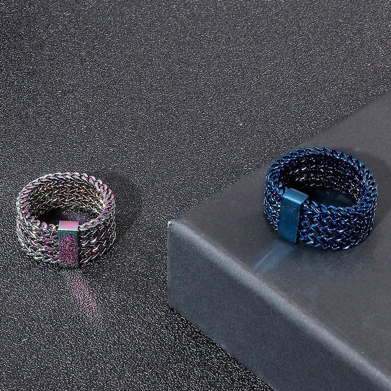 Kemstone Retro Punk Titanium Steel Ring - 4-Bars Motorcycle Chain Inspired Bold Men's Stainless Steel Finger Accessory KR92114