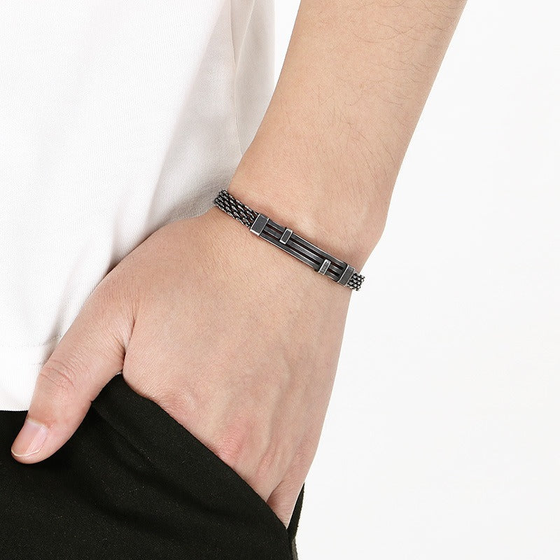 Kemstone Titanium Steel Mesh Chain Bracelet for Men Geometric Bar Adjustable Gold Silver Black KB212525-KFC