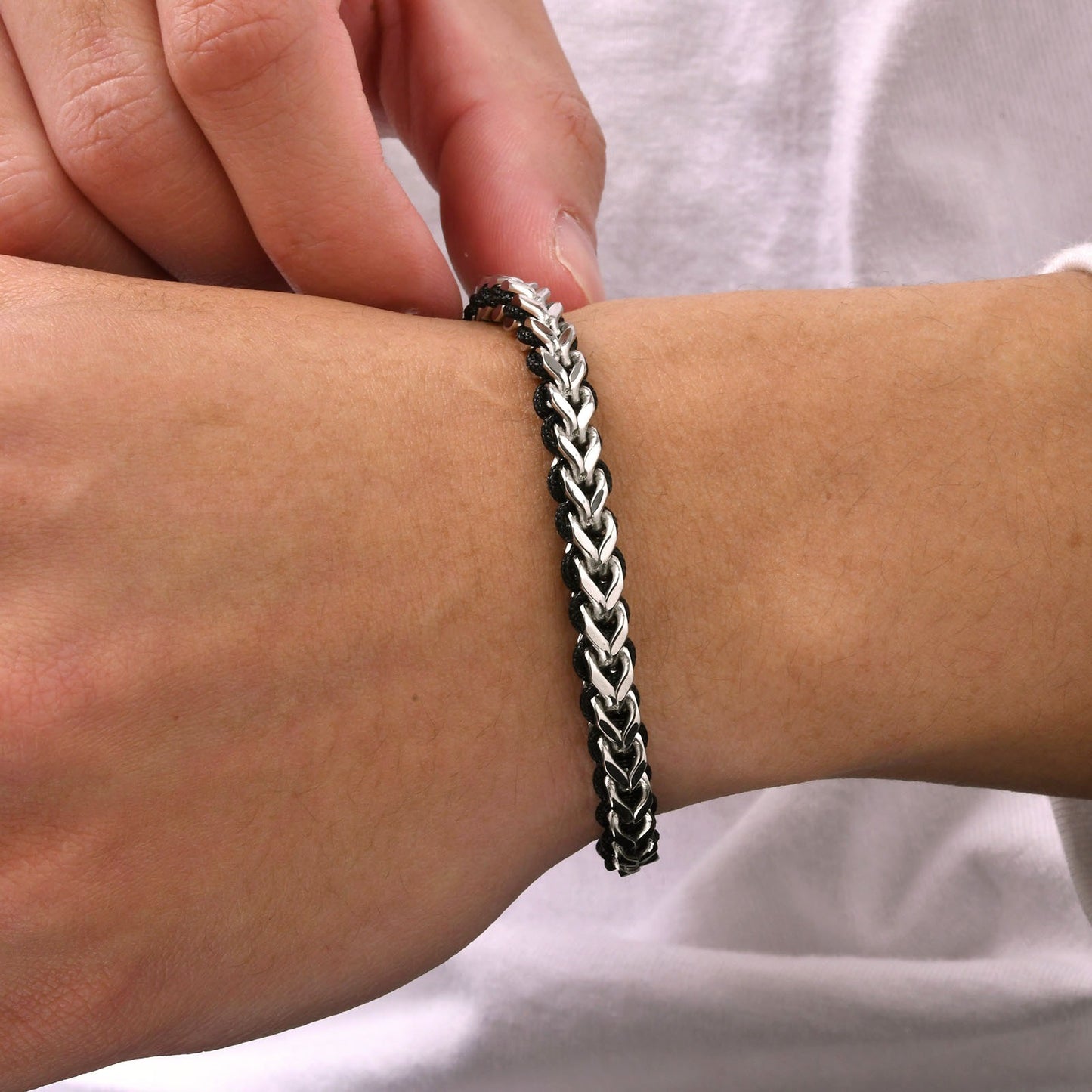 Kemston Stainless Steel Dragon Chain Bracelet for Men Braided Cord Adjustable Style BR-2351