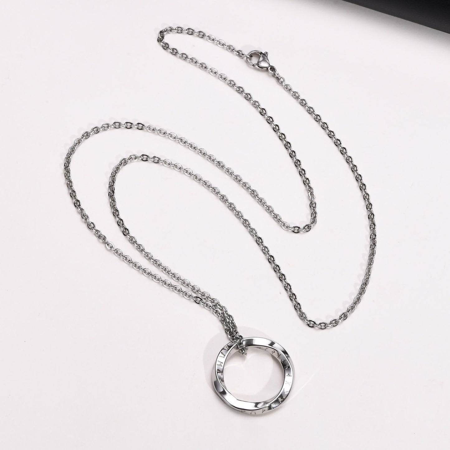Kemstone Viking Rune Möbius Pendant Necklace – Stainless Steel Norse Circle Amulet PN-1708