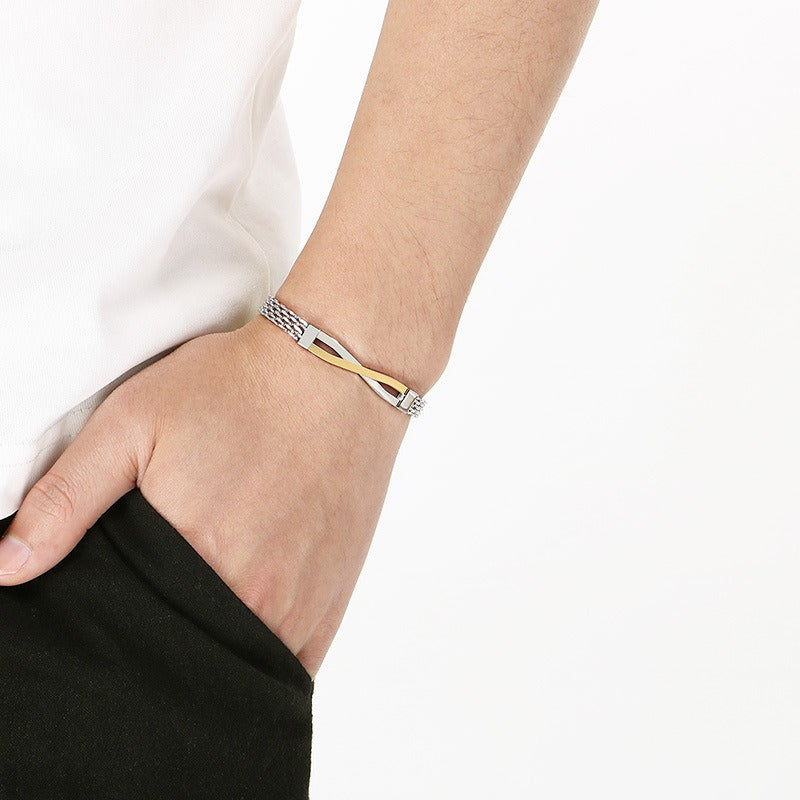 Kemstone Titanium Steel Twisted Bar Bracelet – Minimalist Link Chain for Men KB212529-KFC