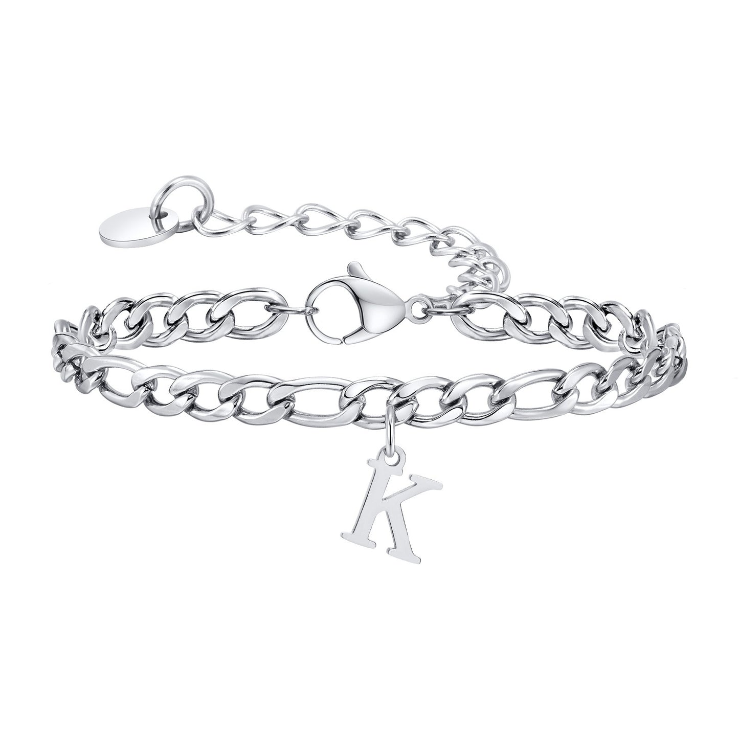 Kemstone Men's Stainless Steel 3:1 NK Chain Bracelet with Bold Alphabet Pendant - Durable Everyday Accessory for Casual to Formal Looks BR-2058