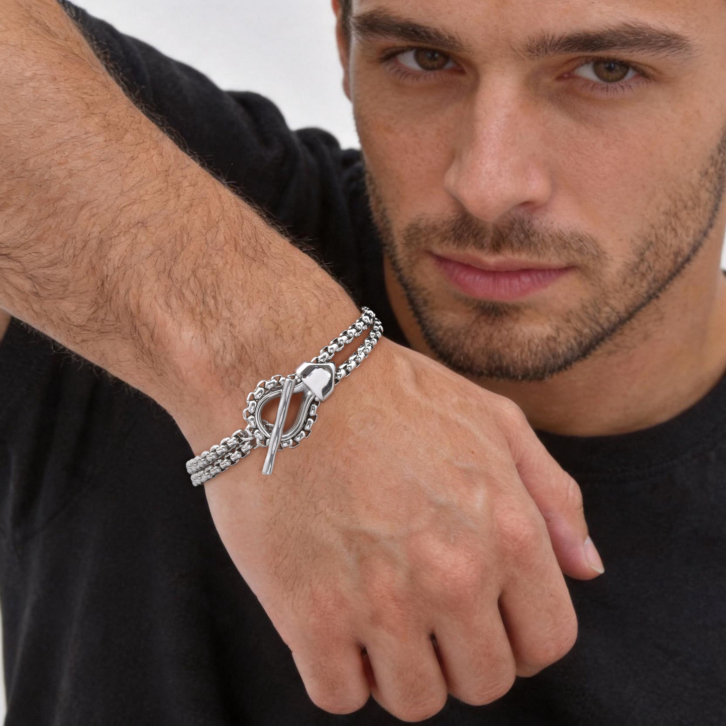 Kemstone Stainless Steel Snake Head Cuban Link Bracelet for Men OT Clasp Silver BR-2810
