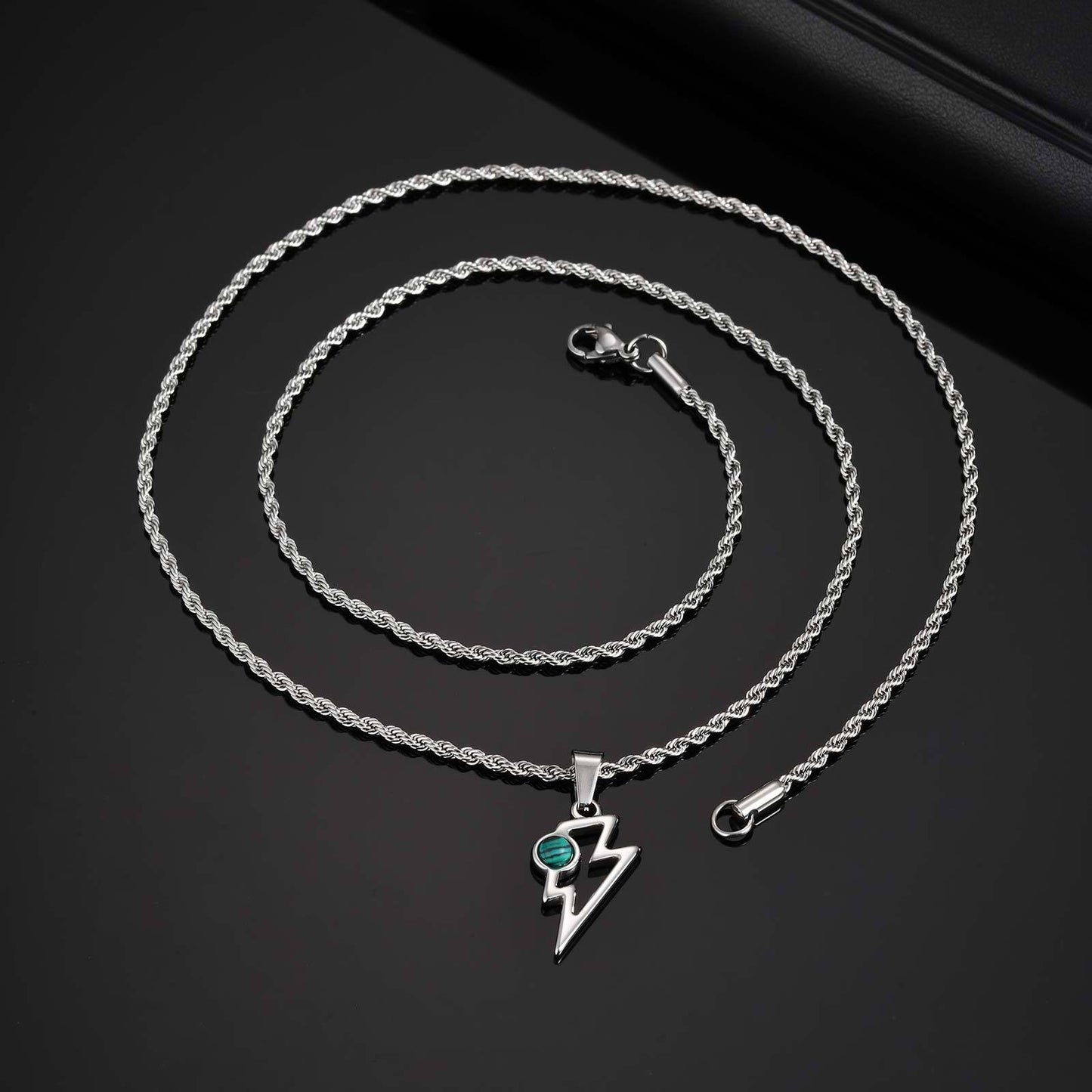 Kemstone Men’s Stainless Steel Lightning Pendant Necklace – Natural Stone Jewelry PN-2202