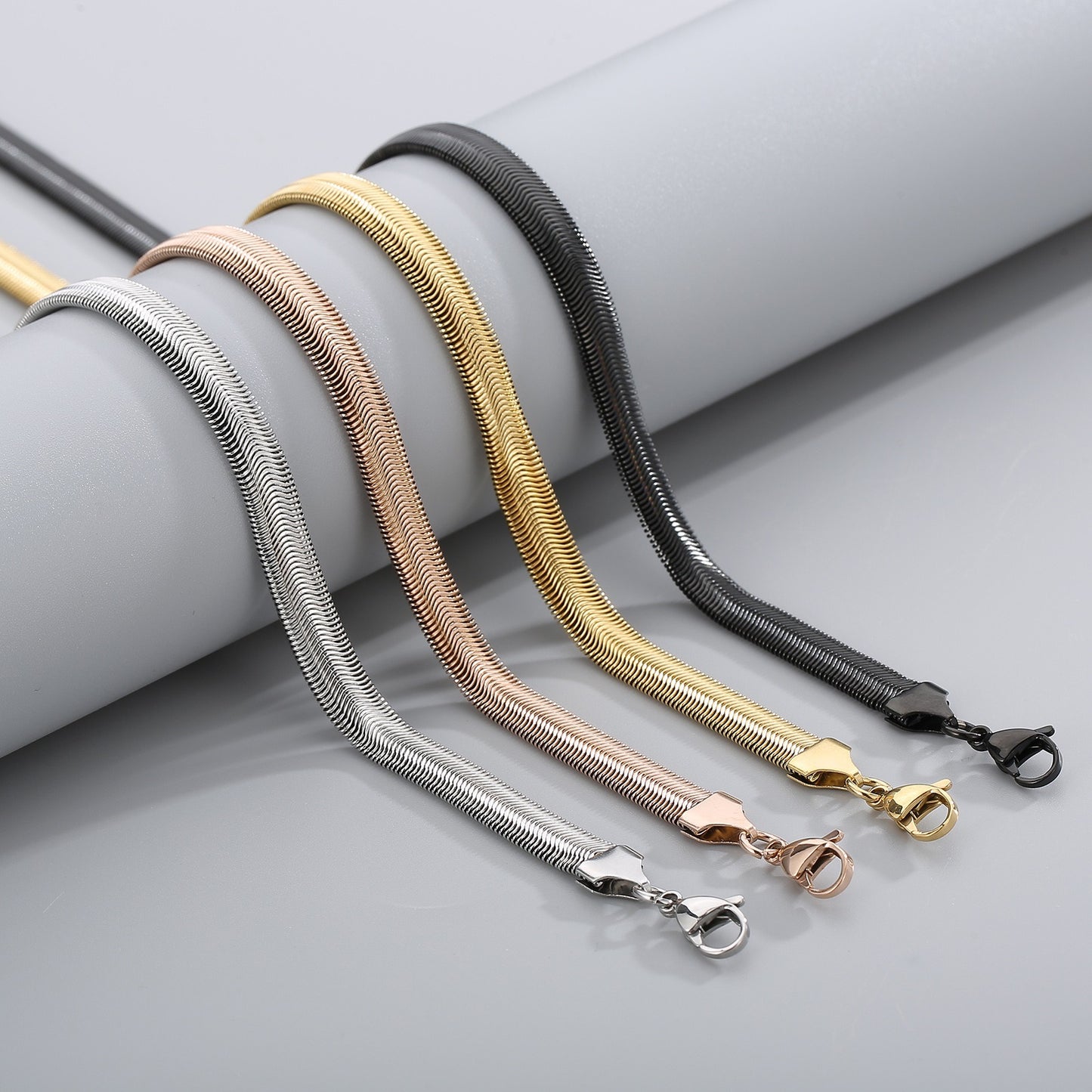 Men’s Flat Snake Chain Necklace – 6mm & 8mm 316L Stainless Steel Gothic Streetwear Jewelry KN203549-Z