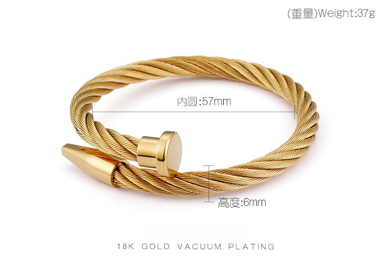 Kemstone Men’s Nail Cable Cuff Bracelet – Stainless Steel Industrial Punk Wristband KB110358-K