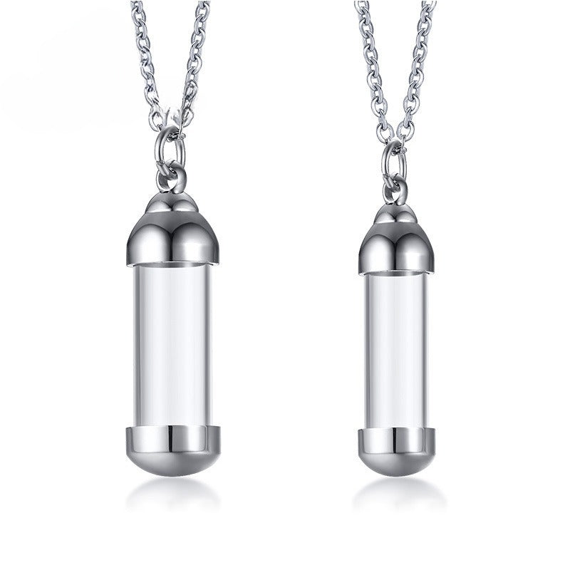 Kemstone Men’s Stainless Steel Glass Vial Pendant Necklace – Gothic Memorial Perfume Bottle Urn Amulet PN-716