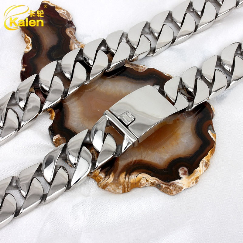 Kemstone Men’s Heavy 24mm Cuban Link Chain Necklace – Stainless Steel Streetwear Jewelry Bold Punk Style KN10319-D