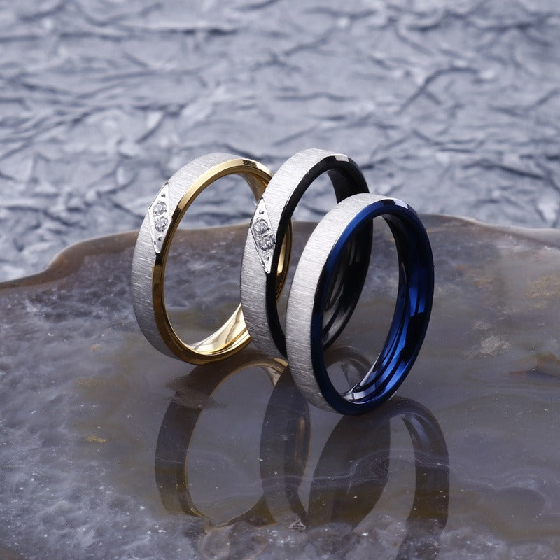 Kemstone Brushed Steel Ring for Men – 18K Gold & Crystals Accent, Gothic Minimalist Power Band KR46939-K