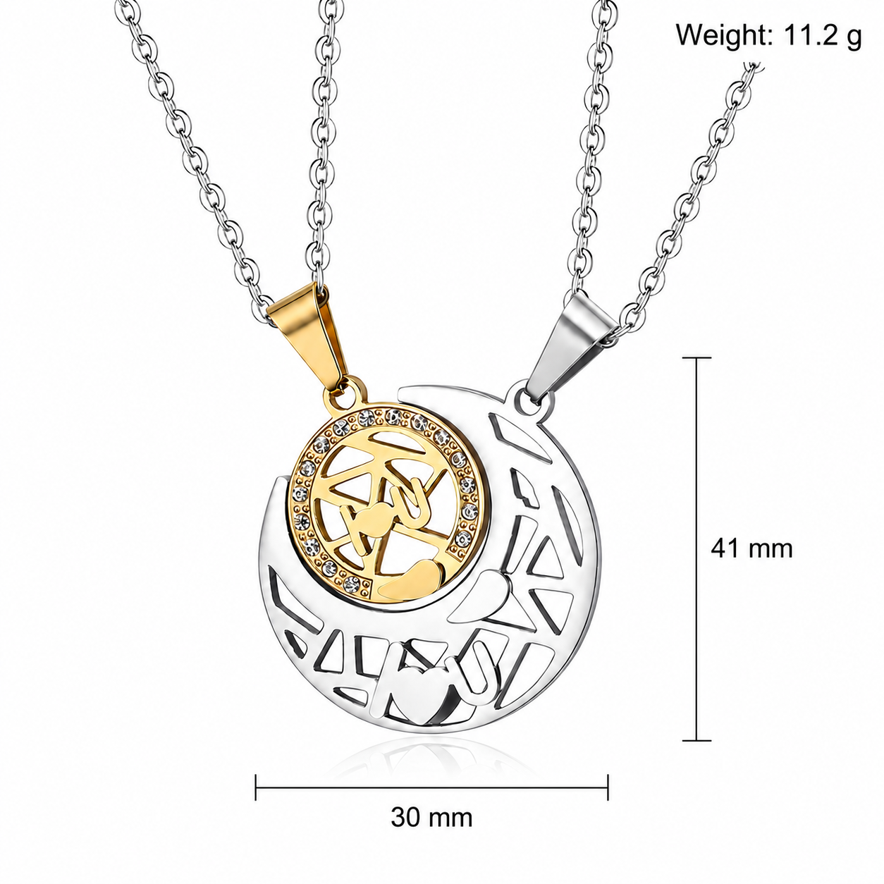 Kemstone Sun Moon Couple Necklace Set for Men & Women Stainless Steel LOVE YOU TN0363