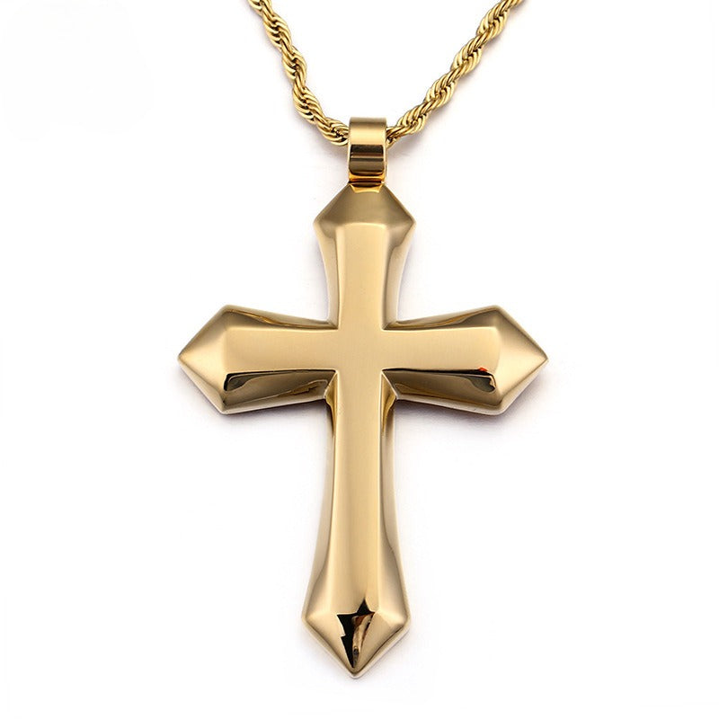 Kemstone Titanium Steel Cross Pendant Necklace – Urban Minimalist Chain for Men’s Streetwear & Gothic Style KP58578-BD