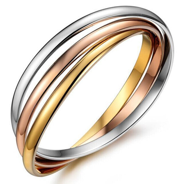 Brazalete Kemstone de acero y titanio con triple anilla para mujer - Tono oro rosa, diseño abierto ajustable, joyería minimalista para uso diario o regalo B82