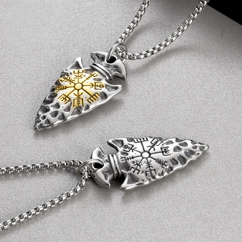 Kemstone Viking Spear Rune Necklace – Titanium Steel Norse Amulet for Men, Gothic Punk Streetwear Pendant KP100398