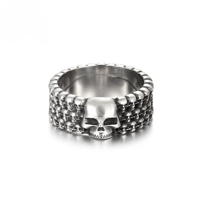 Kemstone Matte Black Skull Ring – Gothic Punk Stainless Steel Jewelry for Men KR110096-TLX