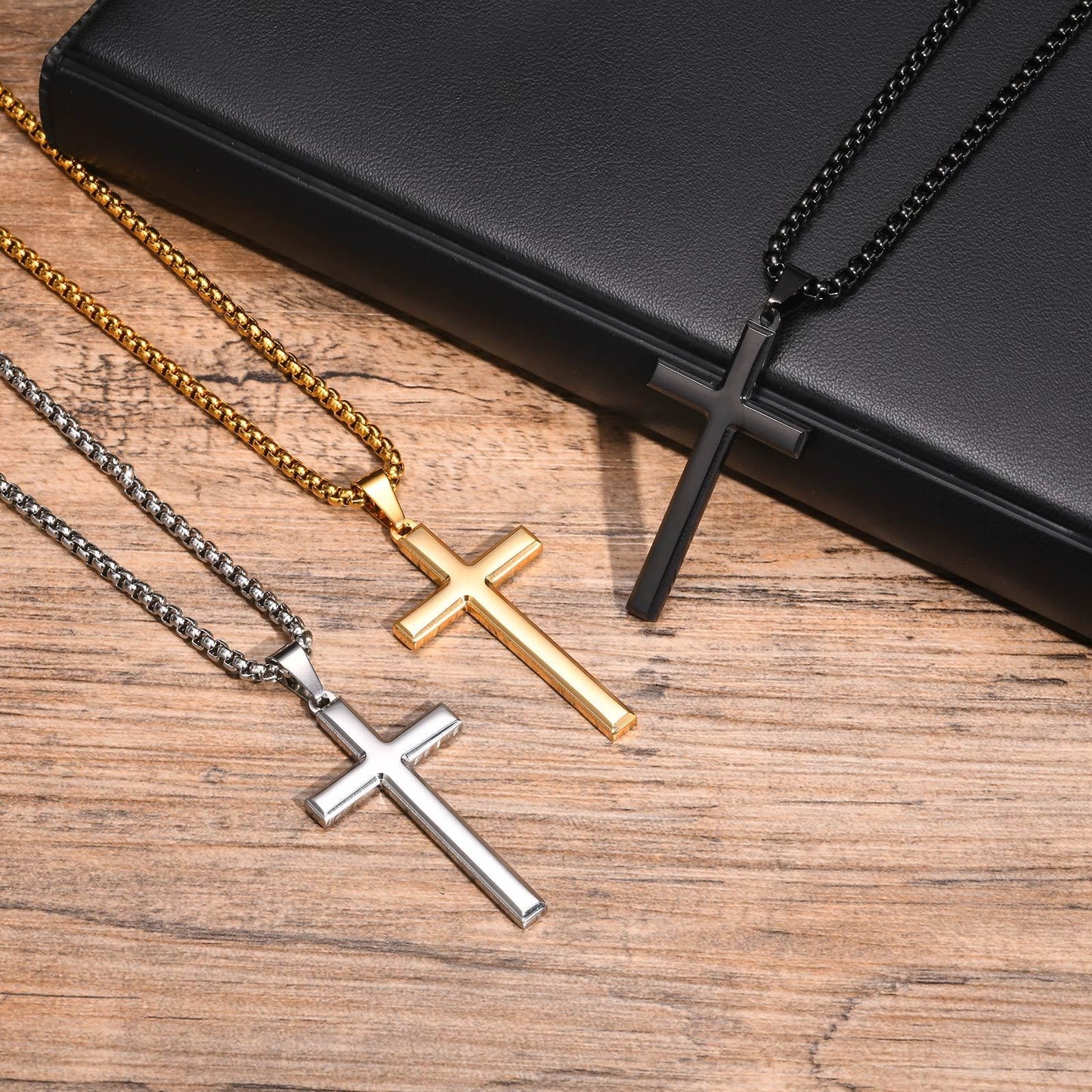 Steel Cross Pendant Necklace – Polished Minimalism in Silver, Gold & Black PN2045
