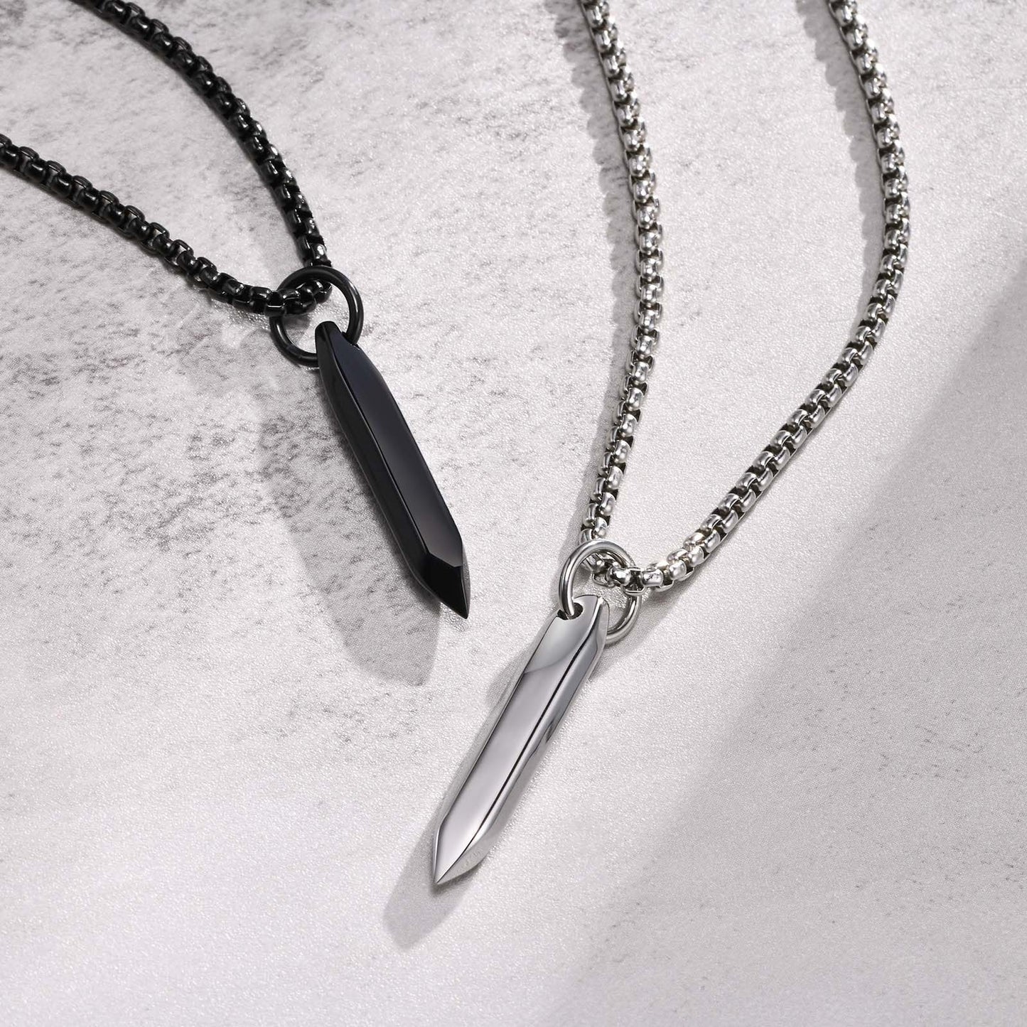 Kemstone Hex Spike Pendant Necklace for Men – Stainless Steel Gothic Nail Amulet Silver & Black PN-1832