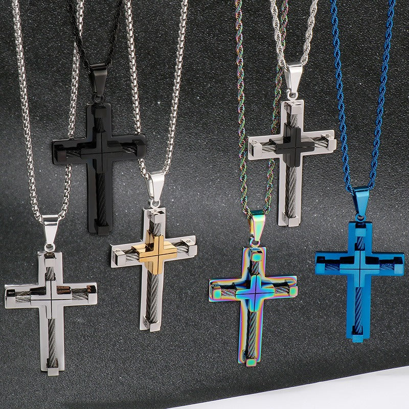 Collar con colgante de cruz de acero inoxidable y titanio minimalista moderno Kemstone para hombre - Joyería unisex duradera y de uso diario KP55886-K