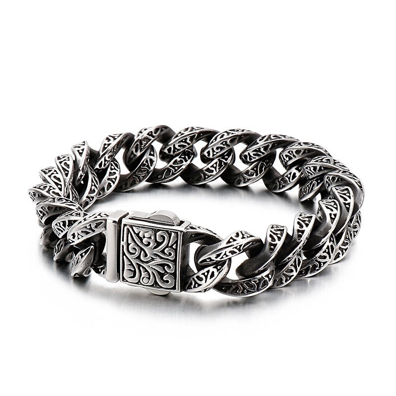 Kemstone Tribal Skeleton Chain Bracelet – Distressed Titanium Steel Men's Gothic Link Jewelry KB121932
