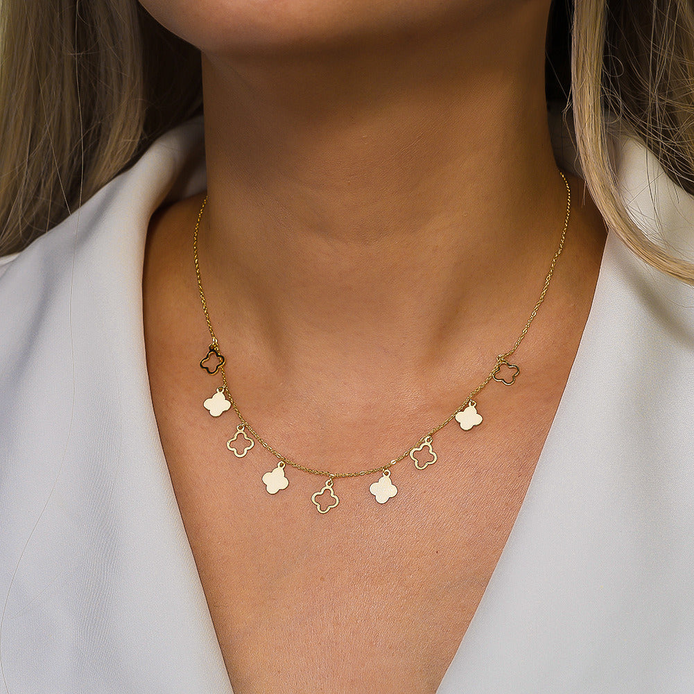925 Sterling Silver Clover Necklace – Gold & Silver Four Leaf Pendant Choker | Kemstone A4-BQN24