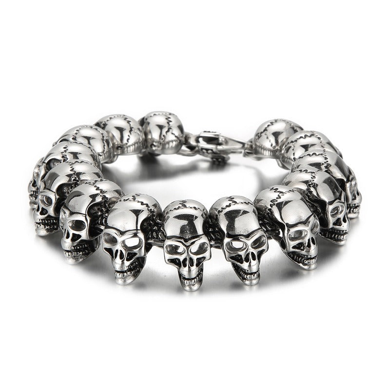 Kemstone Skull Link Chain Necklace & Bracelet – Stainless Steel Gothic Hip-Hop Jewelry KB29213-D