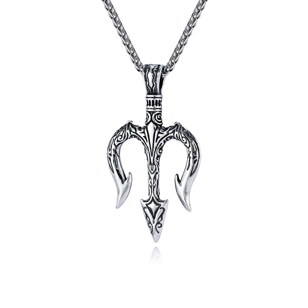 Poseidon's Trident Pendant – Norse Myth Inspired Stainless Steel Necklace K-PT552