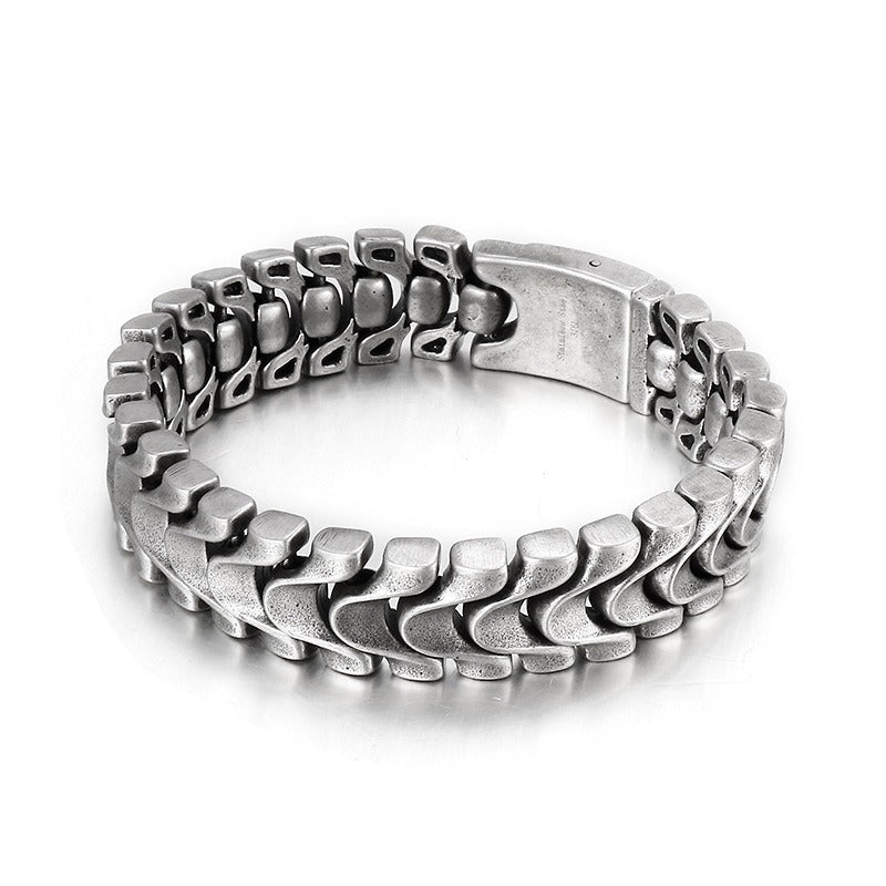 Kemstone Vintage Bolt-Chain Stainless Steel Bracelet - Bold Rugged Design for Men KB117455