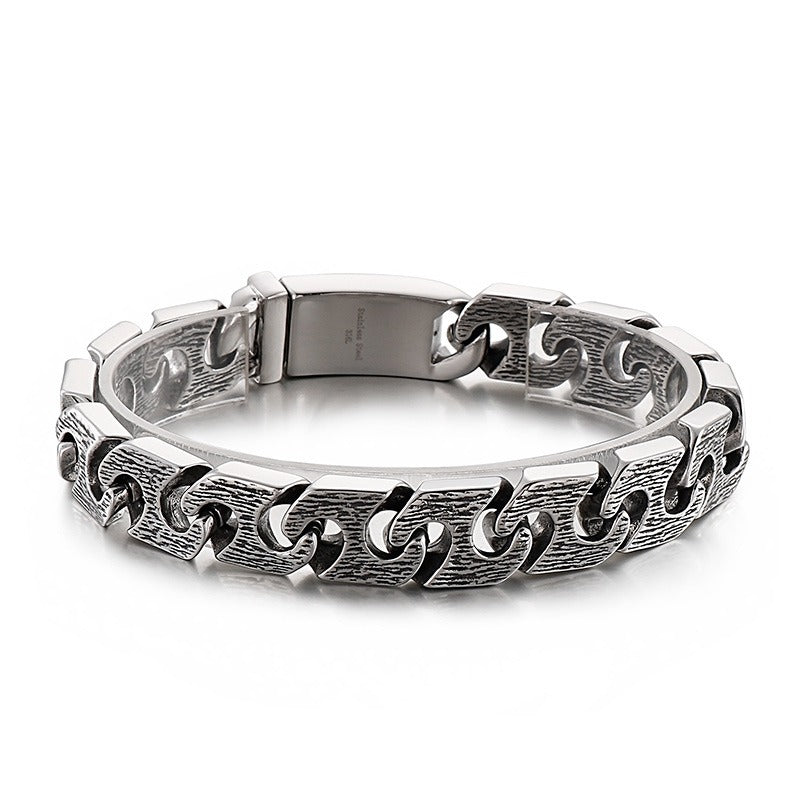 Kemstone Gothic Titanium Steel Bracelet for Men – Rustic Geometric Chain with Matte Industrial Finish KB137016-BDJX