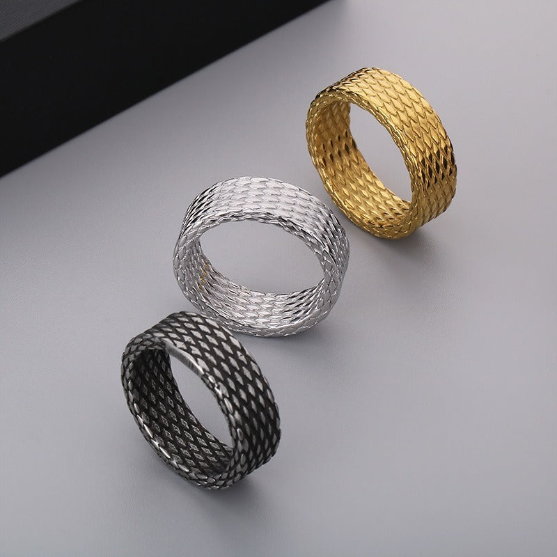 Kemstone Textured Stainless Steel Men’s Ring – Diamond Mesh Pattern, Gothic Street Style KR105816