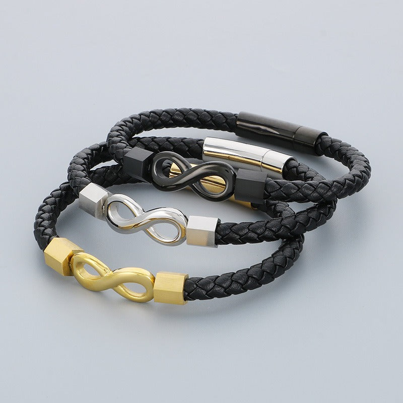 Simbolo dell'infinito, cinturino in pelle intrecciata, chiusura magnetica in acciaio al titanio per uomo KB182678-JR