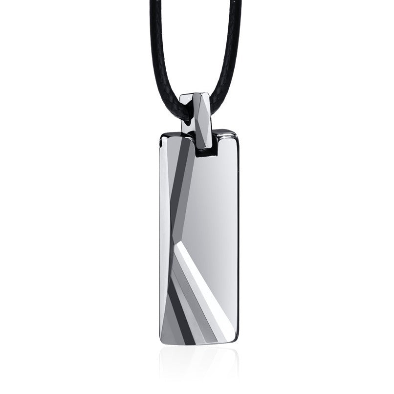Men’s Geometric Tungsten Pendant Necklace – Minimalist Power in Polished Steel PN753