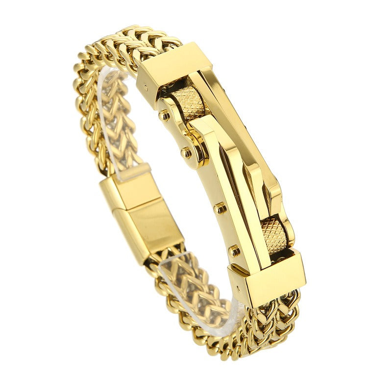 Kemstone Raw Edge Titanium Steel Motorcycle Chain Bracelet - Rock & Hiphop Style Dual-Sided Design for Urban Rider KB164180-KFC