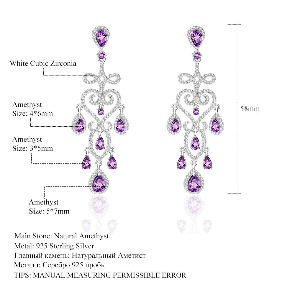 Kemstone Natürliche Amethyst-Kronleuchter-Ohrringe mit Zirkonia-Akzenten – Elegante Edelstein-Anhänger, K245022E