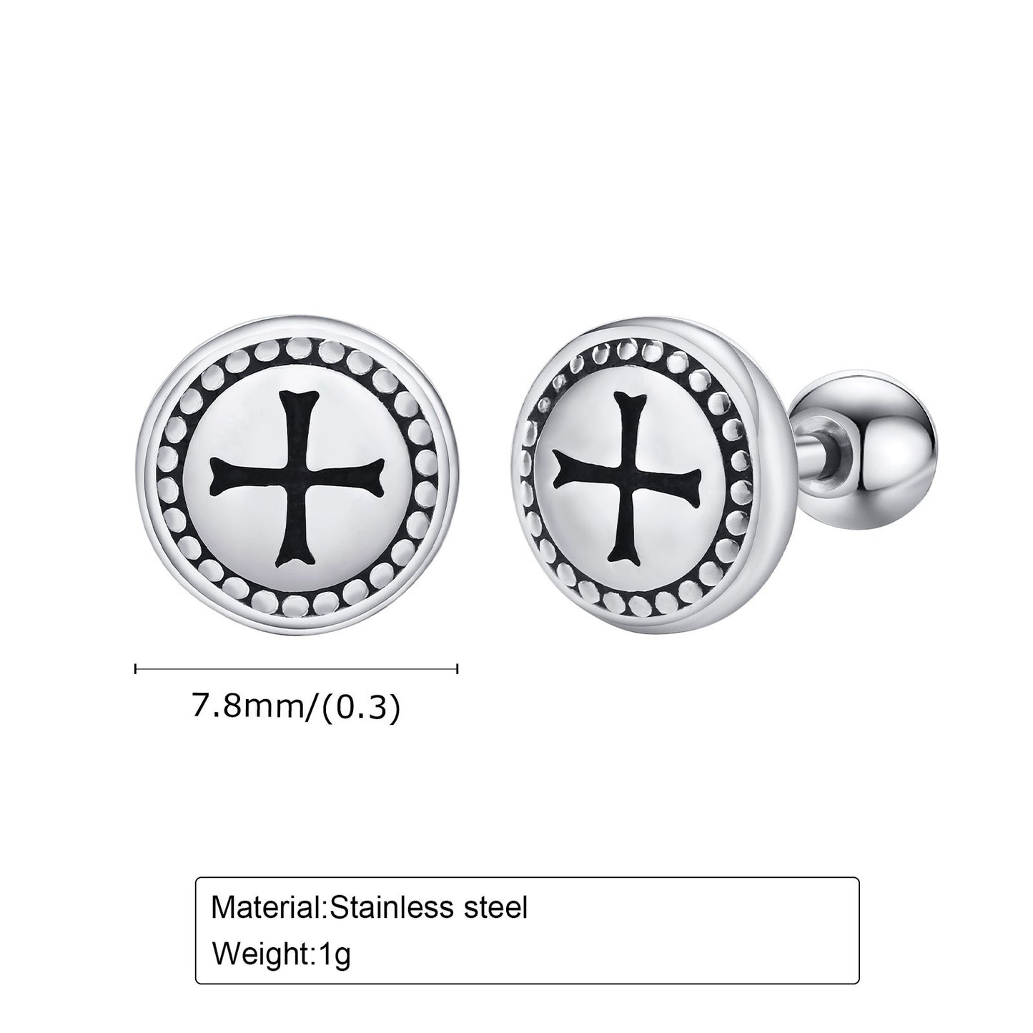 Kemstone Men’s Stainless Steel Cross Stud Earrings – Gothic Round Design Jewelry ES-429