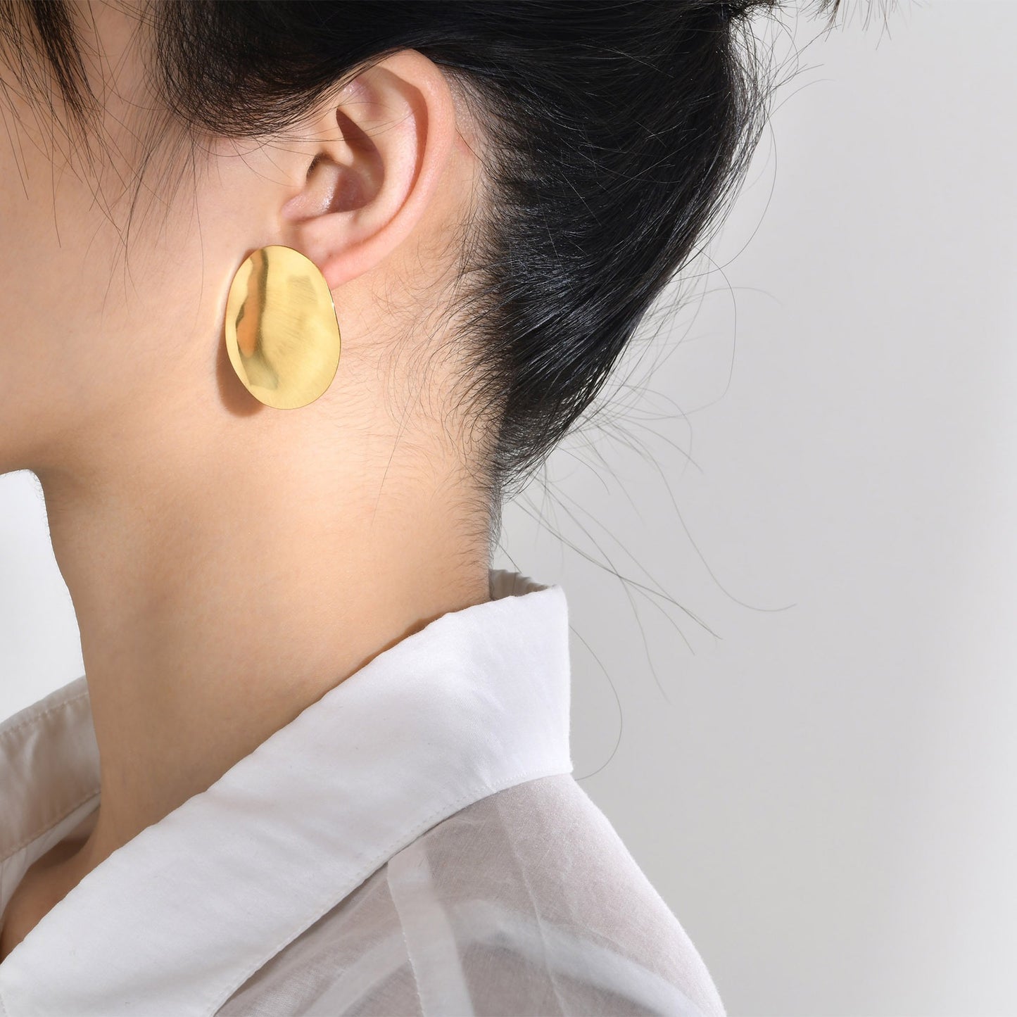 Brushed Stainless Steel Stud Earrings – Irregular Bold Design | Retro Power Form ES-399