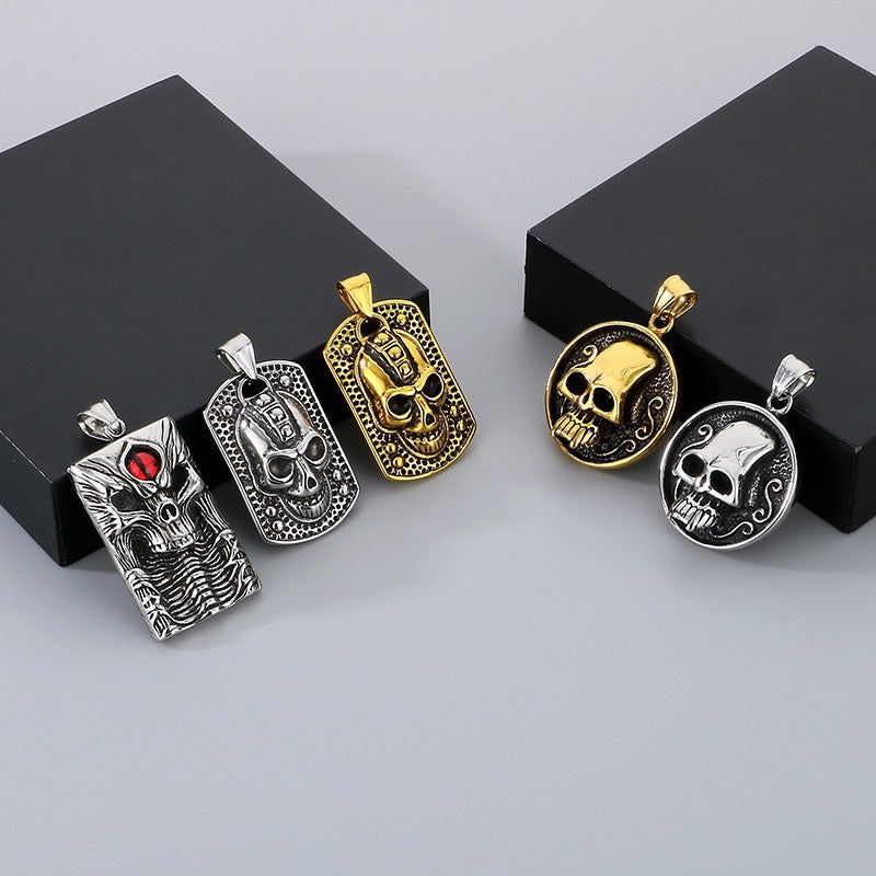 Kemstone Demon Eye Skull Pendant – Gothic Titanium Steel Necklace for Men, Dark Streetwear & Halloween Style KP130524-TGX