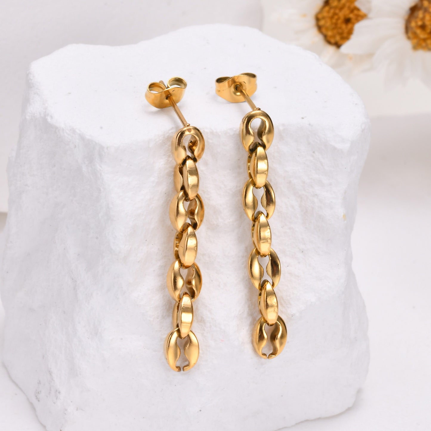 Pendientes de borlas de acero inoxidable dorados para mujer ED778