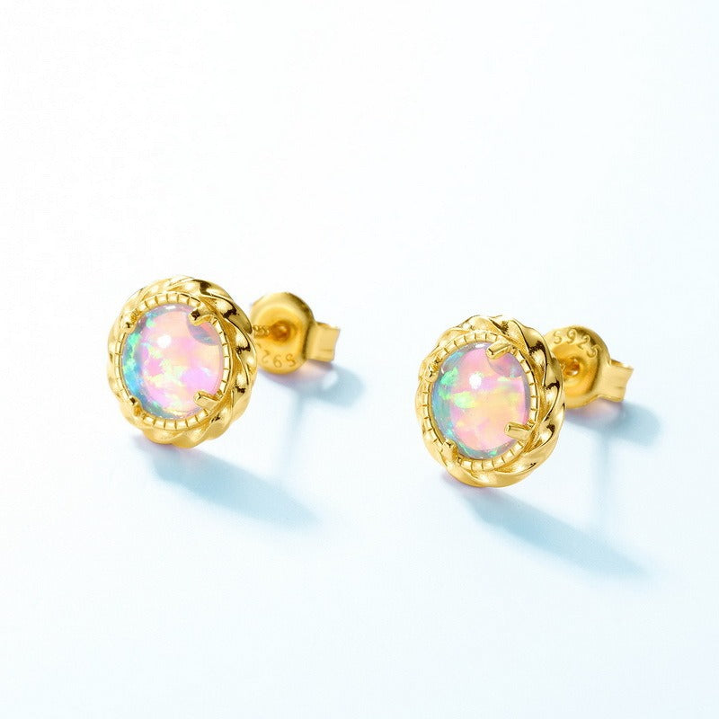 Pendientes de ópalo elegantes, hechos a mano, con diseño original de Kemstone - Diseño minimalista de plata S925 bañado en oro